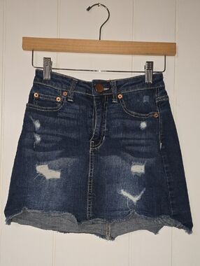 No Boundaries Dark Blue Distressed Denim Mini Skirt